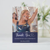 Blaues Foto Dankeskarte (Stehend Vorderseite)