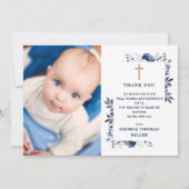 Blaues Foto Dankeskarte (Vorderseite)