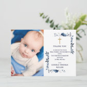 Blaues Foto Dankeskarte (Stehend Vorderseite)