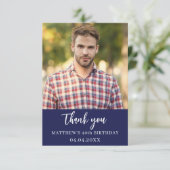 Blaues Foto Dankeskarte (Stehend Vorderseite)