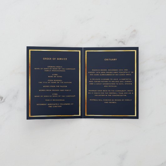 Blaues Foto elegantes Beerdigungsprogramm Dankeskarte (Innenseite)