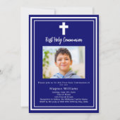 Blaues Foto Erste Heilige Kommune Einladung (Vorderseite)