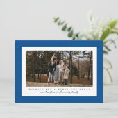 Blaues Foto Feiertagskarte (Stehend Vorderseite)