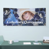 Blaues Foto Glitzer Schmetterling Quinceanera Banner (Messe)