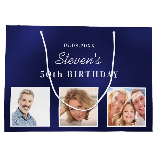 Blaues Foto Große Geschenktüte (Rückseite)