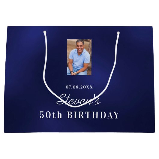 Blaues Foto Große Geschenktüte (Vorderseite)