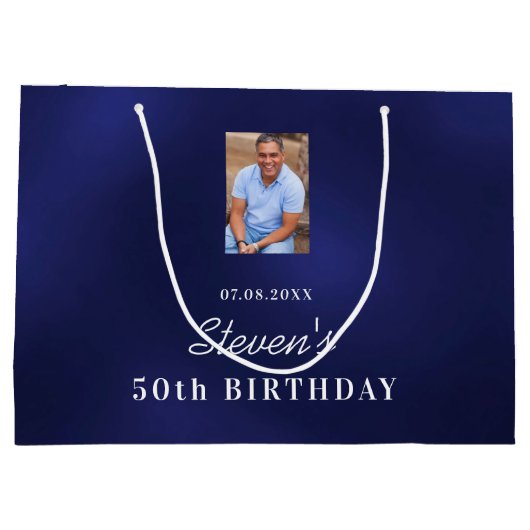 Blaues Foto Große Geschenktüte (Rückseite)