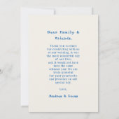 Blaues Foto-Hochzeit mit handgezeichnetem Bow Mono Dankeskarte (Rückseite)