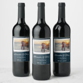 Blaues Foto Hochzeitswein Weinetikett (Flaschen)