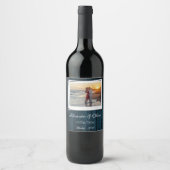 Blaues Foto Hochzeitswein Weinetikett (Vorderseite)