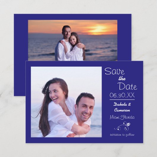 Blaues Foto Horizontal - 3x5 Save the Date (Vorne/Hinten)