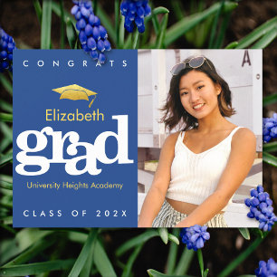 Blaues Foto mit Goldmütze für Navy Abschluss Ankündigung