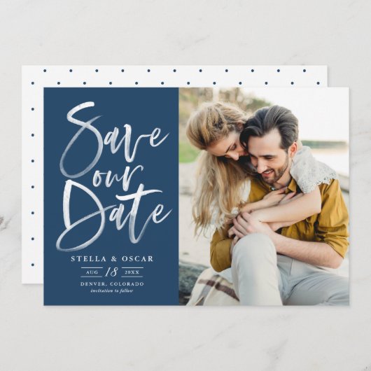 Blaues Foto Save The Date (Vorne/Hinten)