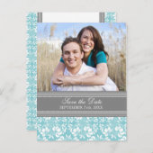 Blaues Foto Save the Date Hochzeitskarten Ankündigungspostkarte (Vorne/Hinten)