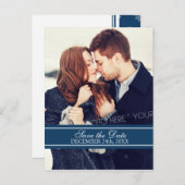 Blaues Foto Save the Date Winterhochzeitkarten Ankündigungspostkarte (Vorne/Hinten)