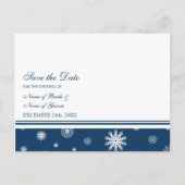 Blaues Foto Save the Date Winterhochzeitkarten Ankündigungspostkarte (Rückseite)