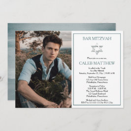 Blaues Foto | Star von David Bar Mitzvah Einladung