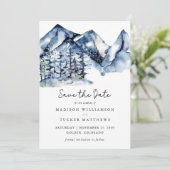 Blaues Foto Wasserfarbe Save the Date (Stehend Vorderseite)