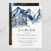 Blaues Foto Wasserfarbe Save the Date (Vorne/Hinten)