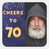 Blaues Foto zum 70. Geburtstag Quadratischer Aufkleber (Vorderseite)