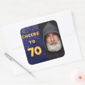 Blaues Foto zum 70. Geburtstag Quadratischer Aufkleber (Umschlag)