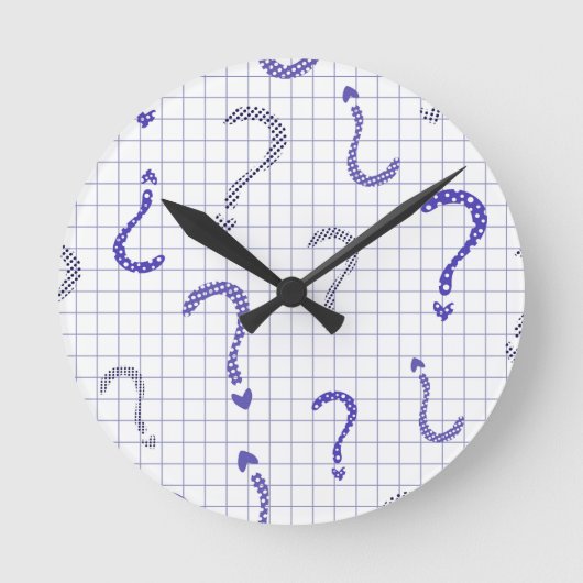 Blaues Fragezeichen nahtloses Muster Runde Wanduhr (Vorderseite)
