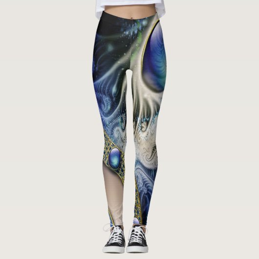 Blaues Fraktal abstrakt Leggings (Vorderseite)