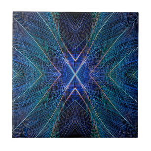 Blaues Fraktal-Feder-Design Fliese