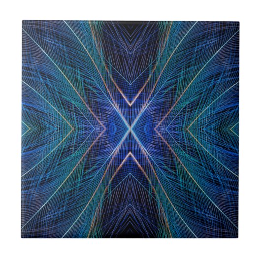 Blaues Fraktal-Feder-Design Fliese (Vorderseite)