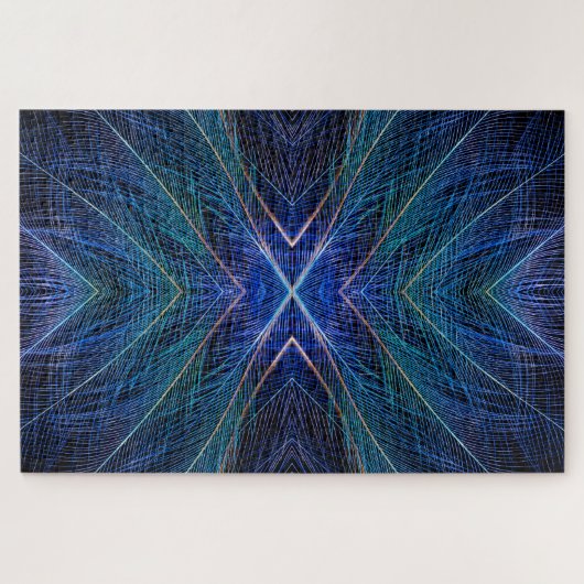 Blaues Fraktal Feder Design Puzzle (Horizontal)