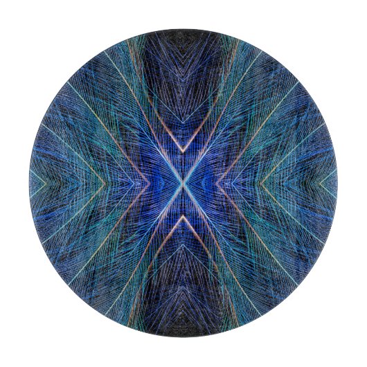 Blaues Fraktal Feder Design Schneidebrett (Vorderseite)
