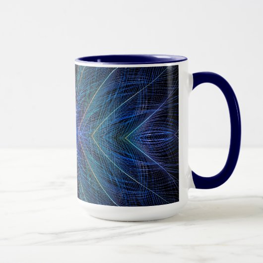 Blaues Fraktal-Feder-Design Tasse (Rechts)