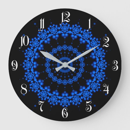 Blaues Fraktal Große Wanduhr (Vorderseite)