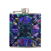 Blaues Fraktal-Muster Flachmann (Vorderseite)