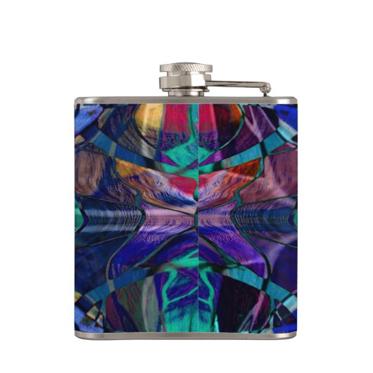 Blaues Fraktal-Muster Flachmann (Rückseite)