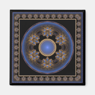 Blaues Fraktal rund um gerahmte Ornamente Magnet