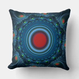 Blaues Fraktal verziertes Muster Kissen