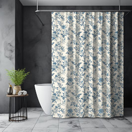 Blaues französisches Blumen-Toile-de-Jouy-Muster  Duschvorhang