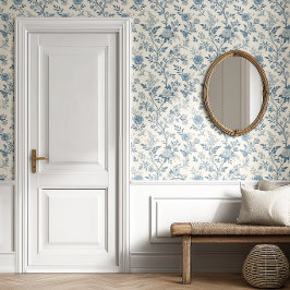 Blaues französisches Blumen-Toile-de-Jouy-Muster  Tapete