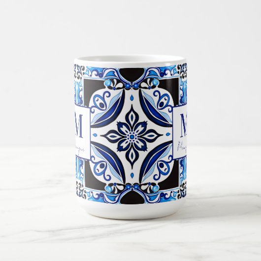 Blaues französisches Brautparty bevorzugt Monogram Kaffeetasse (Mittel)