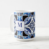 Blaues französisches Brautparty bevorzugt Monogram Kaffeetasse (Vorderseite Links)