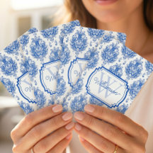 Blaues französisches Damast-Toile-Muster Name Mono