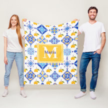 Blaues französisches Land-Lemonen-Muster Monogramm