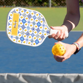 Blaues französisches Land-Lemonen-Muster Monogramm Pickleball Schläger