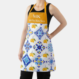 Blaues französisches Land-Lemonen-Muster Monogramm Schürze