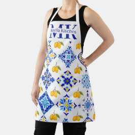 Blaues französisches Land-Lemonen-Muster Monogramm Schürze