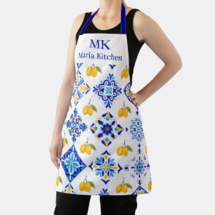 Blaues französisches Land-Lemonen-Muster Monogramm Schürze