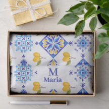 Blaues französisches Land-Lemonen-Muster Monogramm