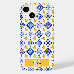 Blaues französisches Land-Limonen-Muster Monogramm Case-Mate iPhone 14 Hülle