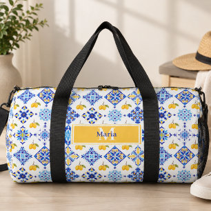 Blaues französisches Land-Limonen-Muster Monogramm Duffle Bag